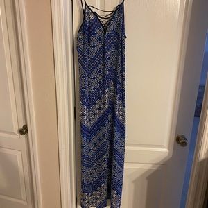Blue and white maxi dress